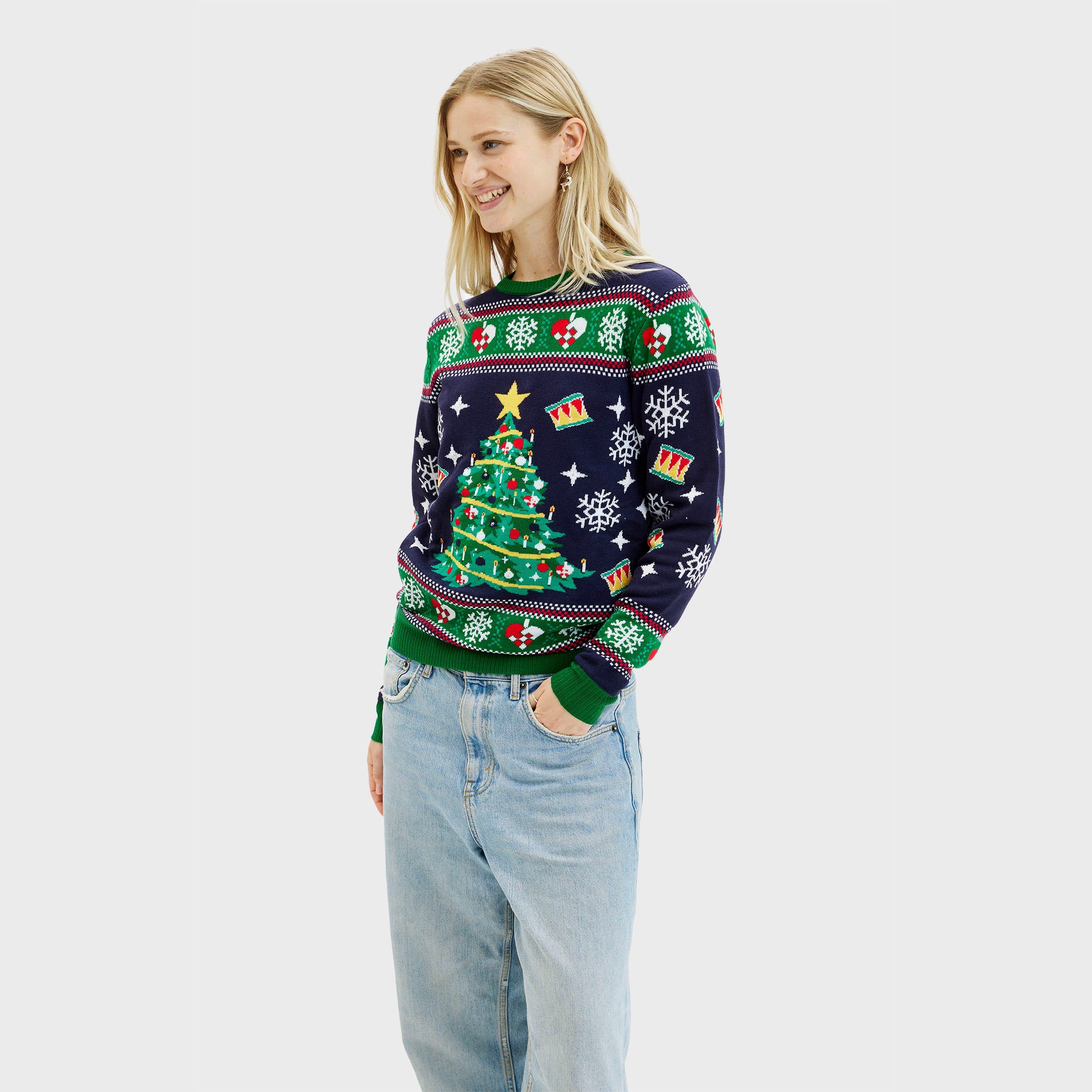 Blue Christmas Tree Sweater – Women