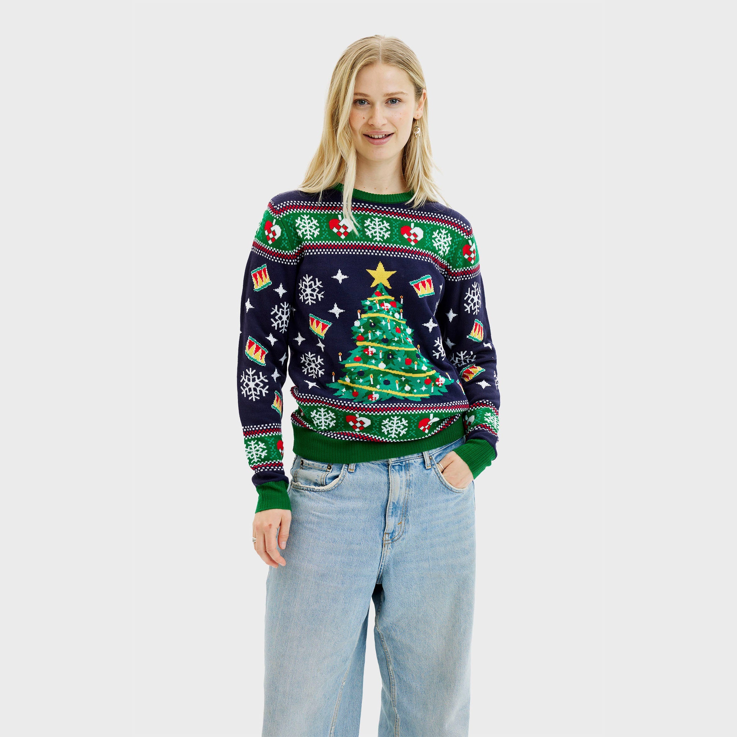 Blue Christmas Tree Sweater – Women