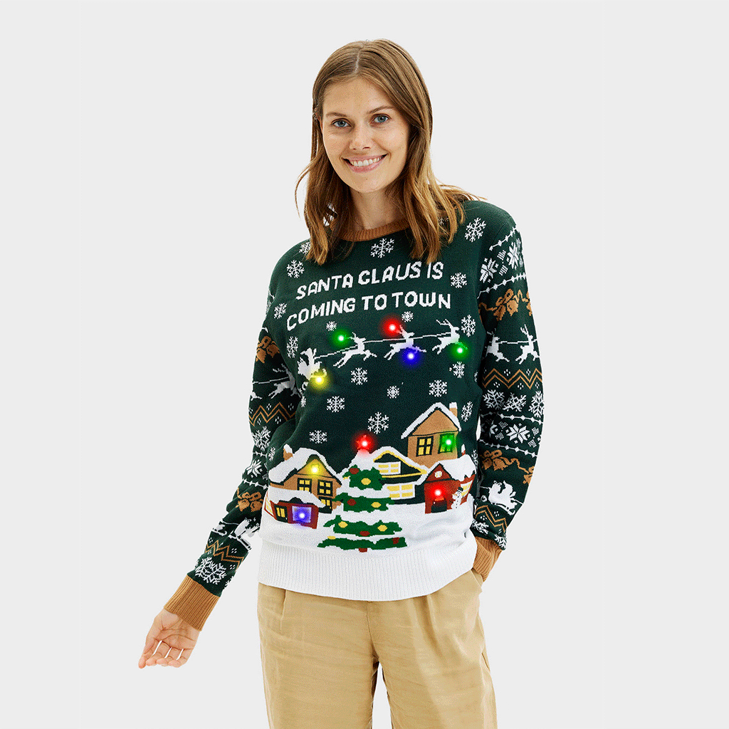 Santa Claus Is Coming To Town LED Green – Women