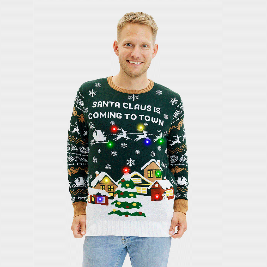 Santa Claus Is Coming To Town LED Green – Men