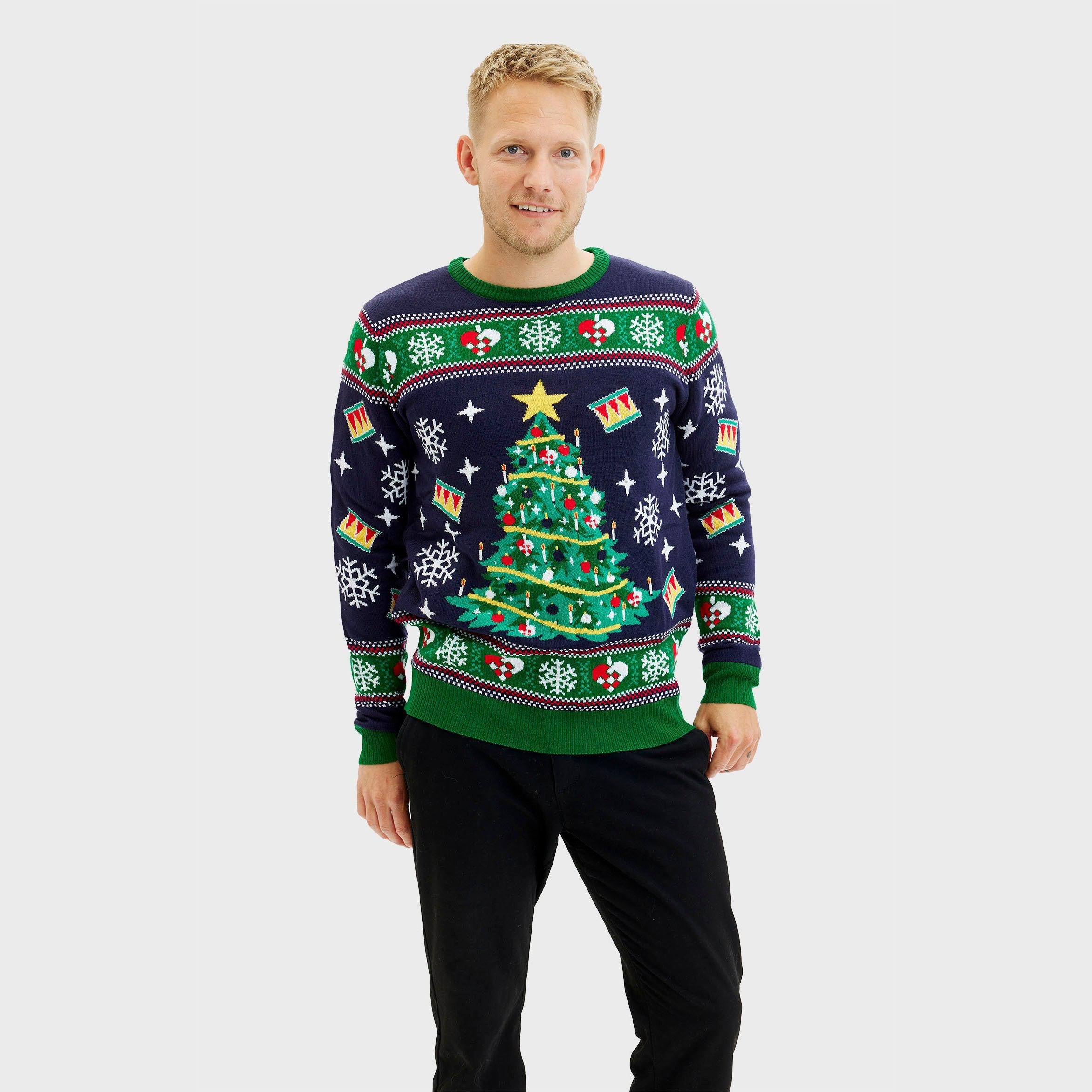 Blue Christmas Tree Sweater – Men