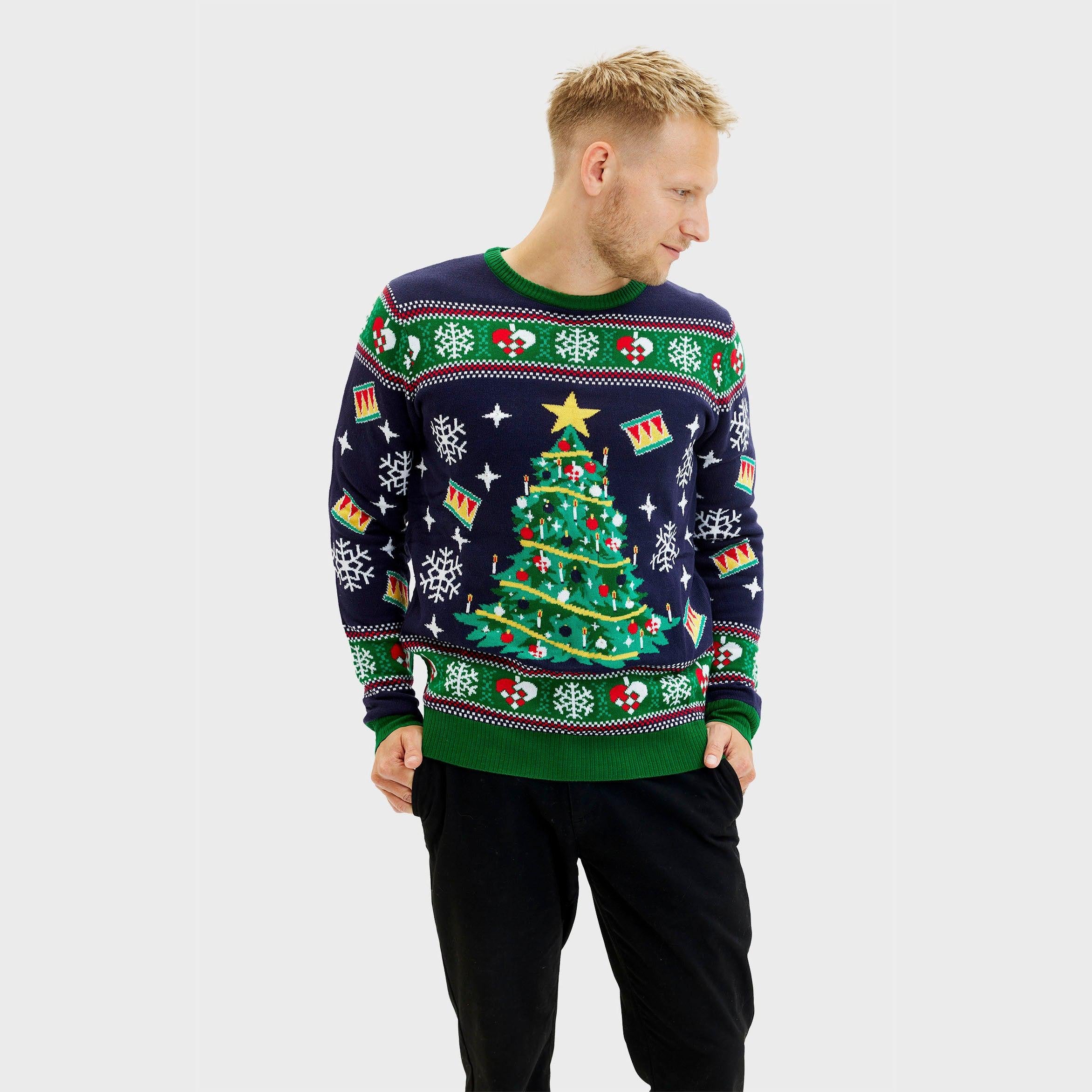 Blue Christmas Tree Sweater – Men