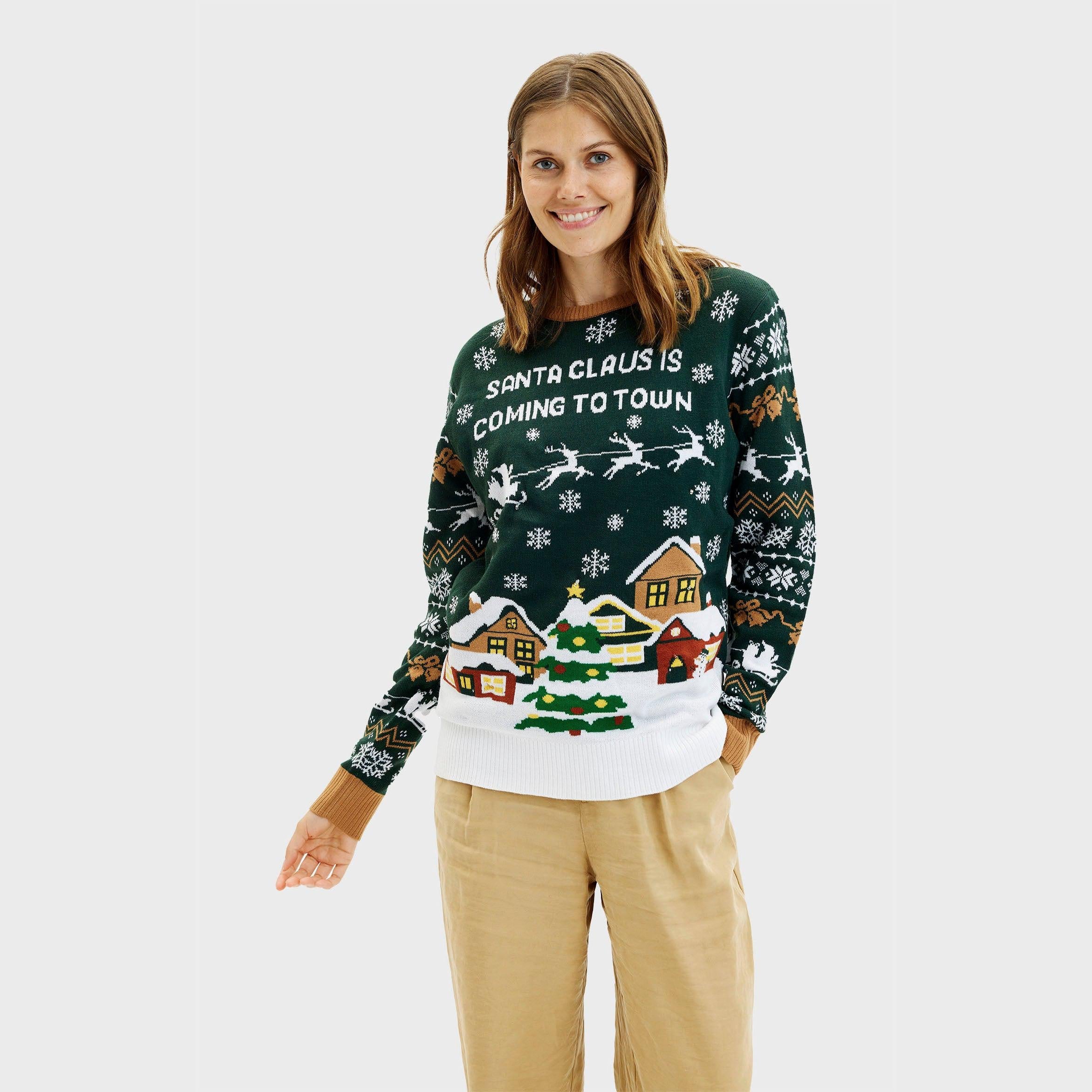 Santa Claus Is Coming To Town LED Green – Women