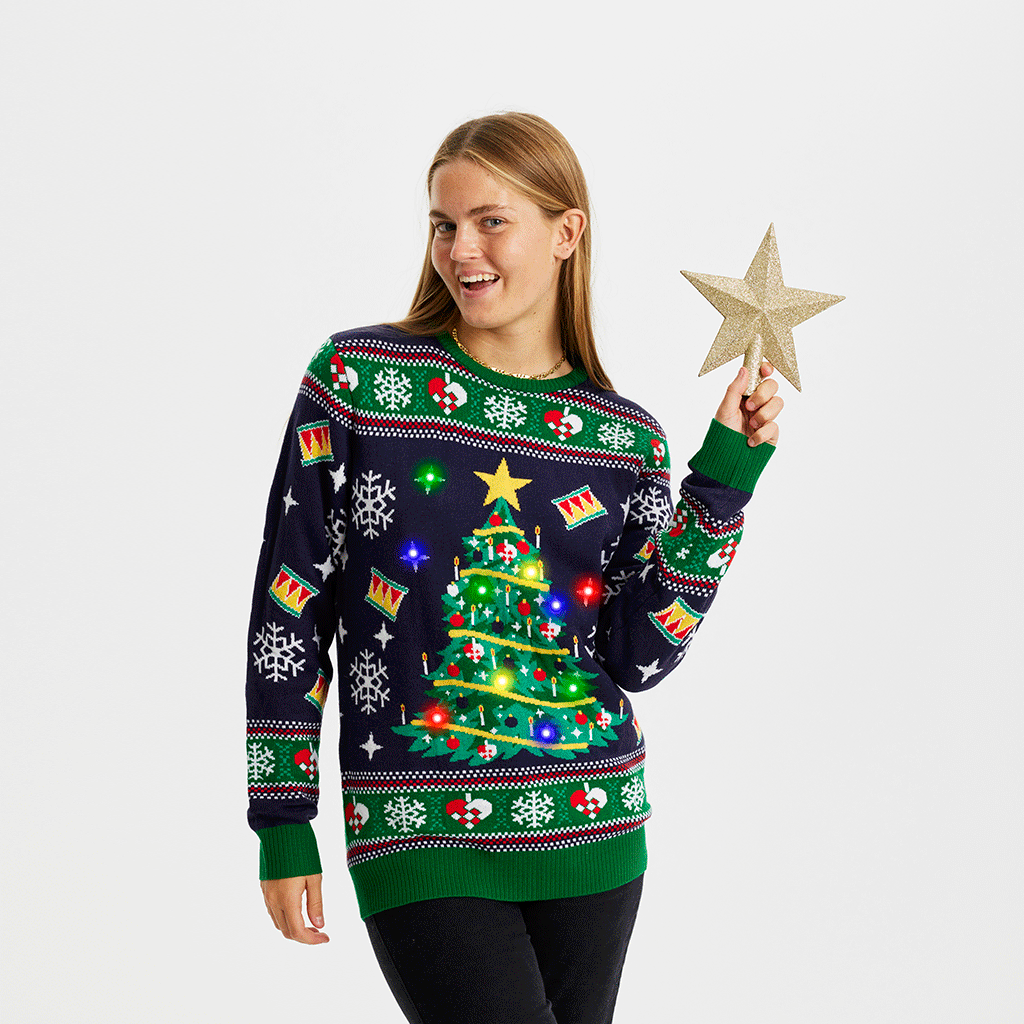 Blue Christmas Tree Sweater – Women