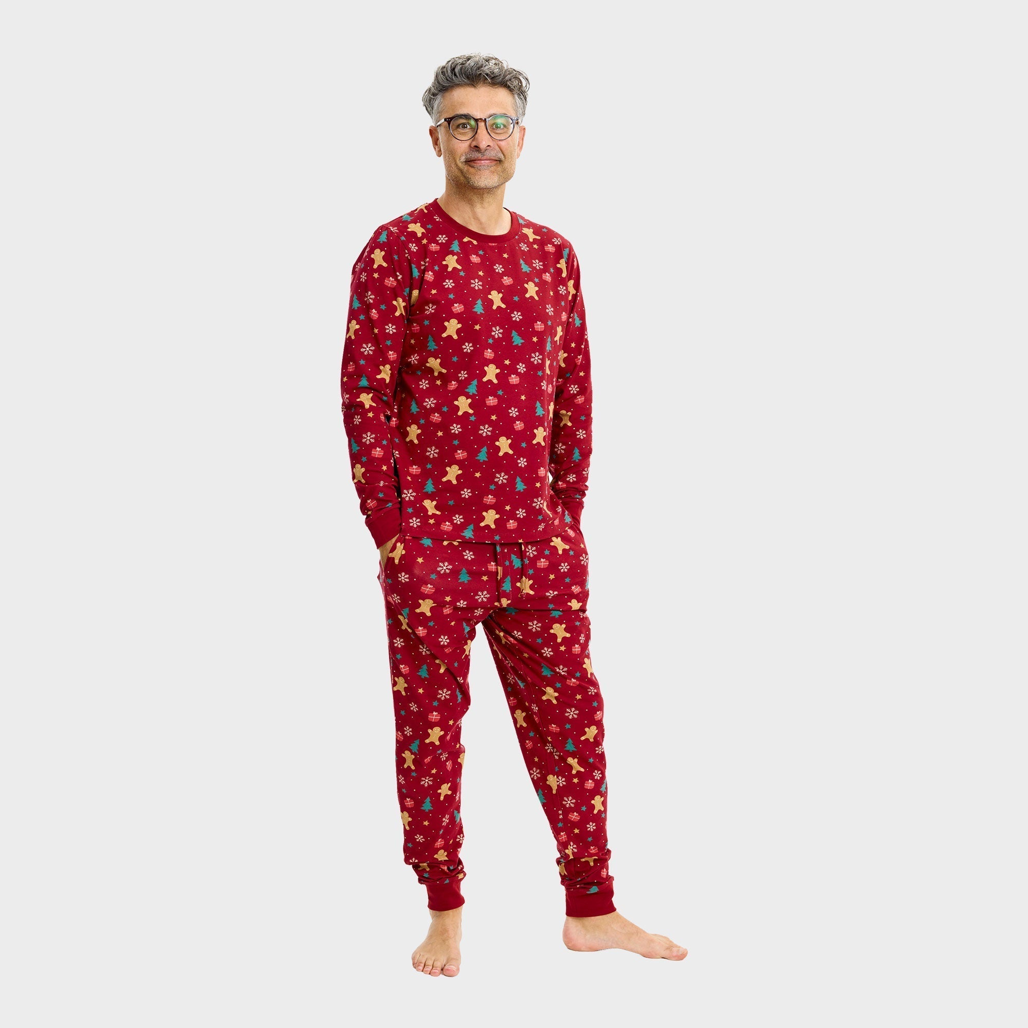 Gingerbread kerstpyjama rood – Heren