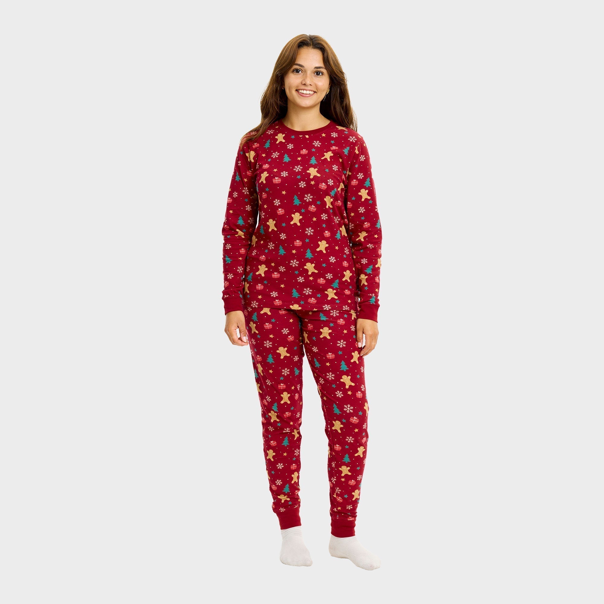 Gingerbread kerstpyjama rood – Dames