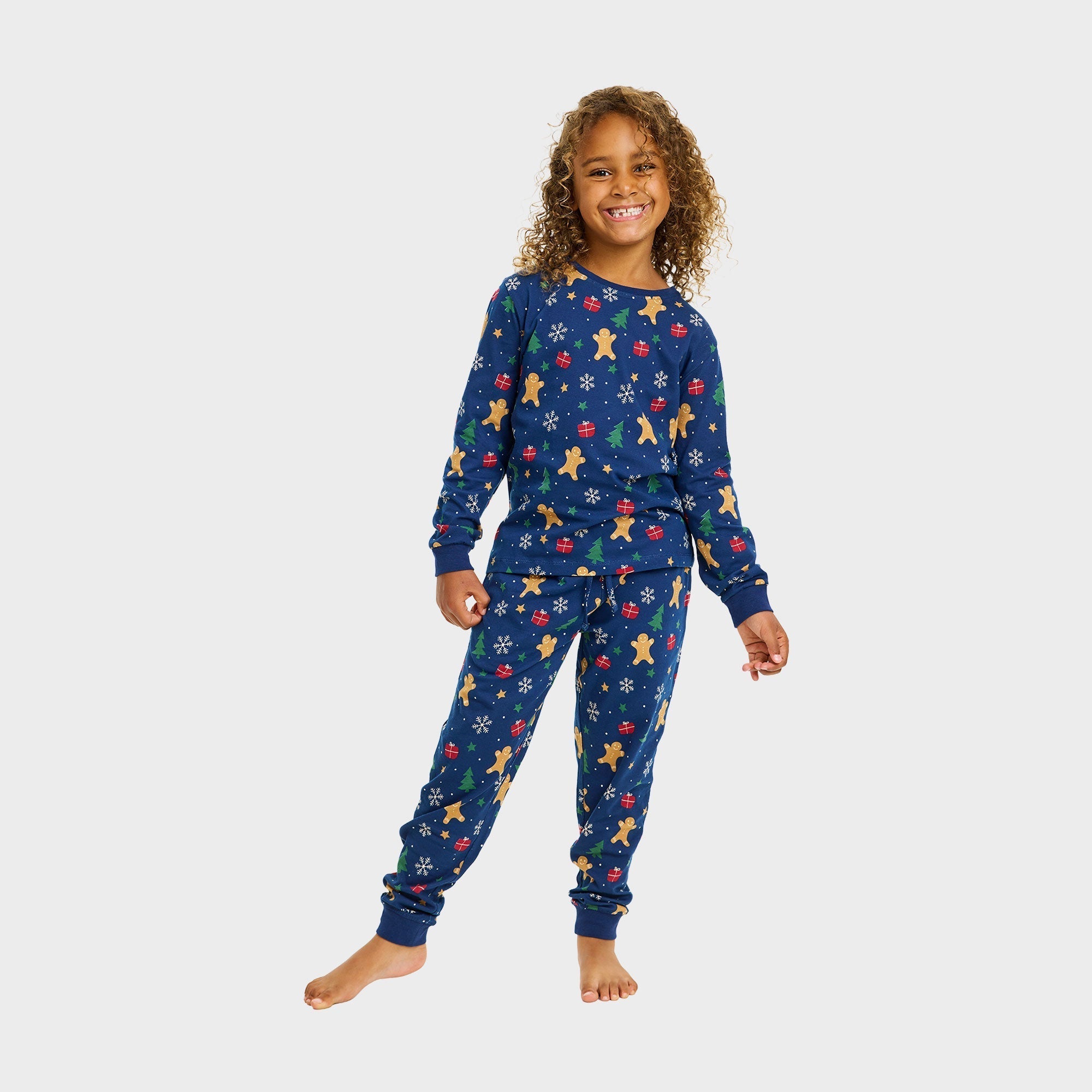 Gingerbread kerstpyjama navy – Kinderen