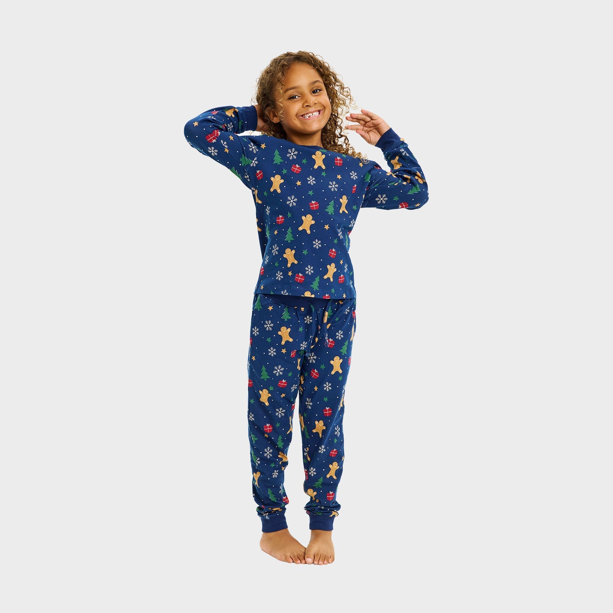 Gingerbread kerstpyjama navy – Kinderen