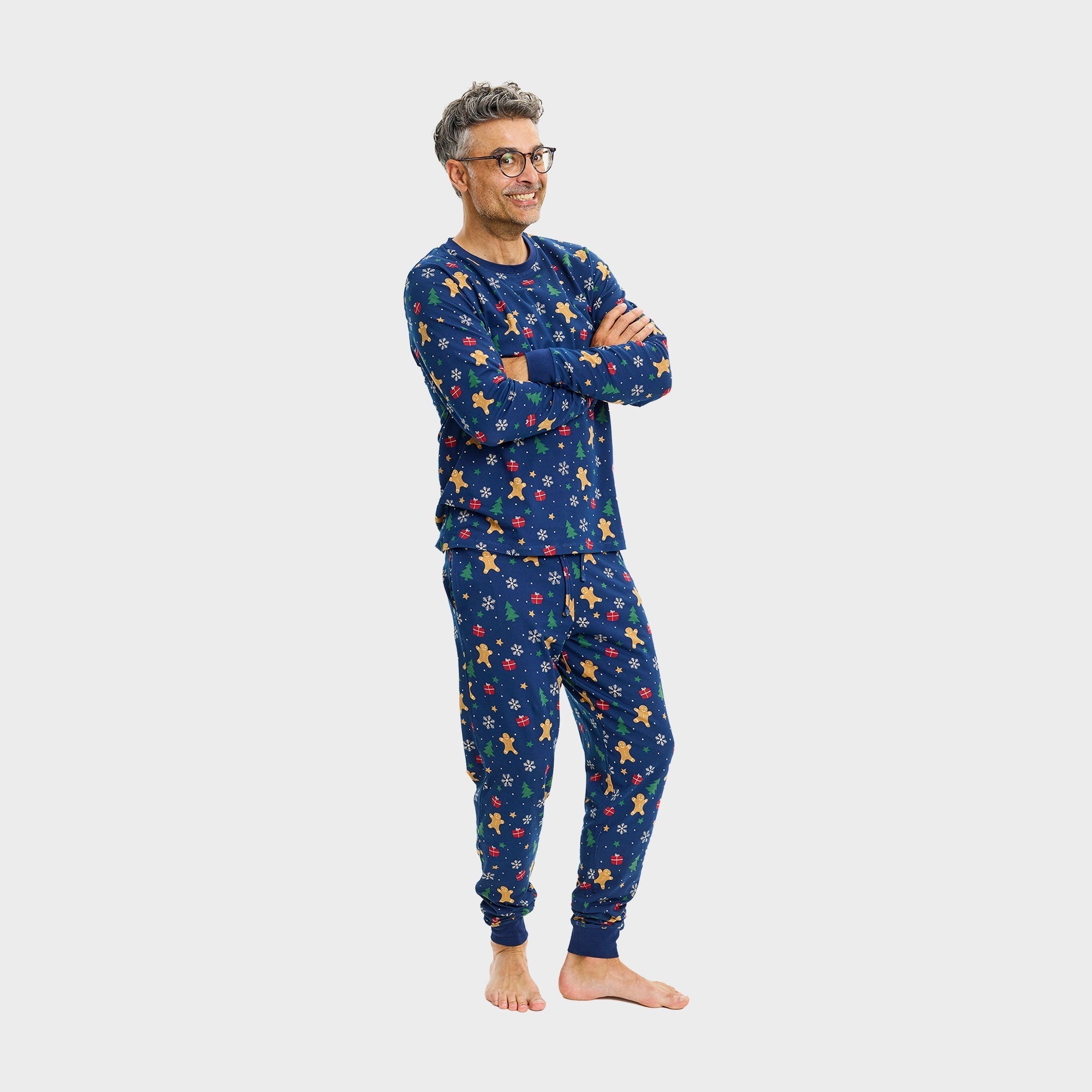 Gingerbread kerstpyjama navy – Heren