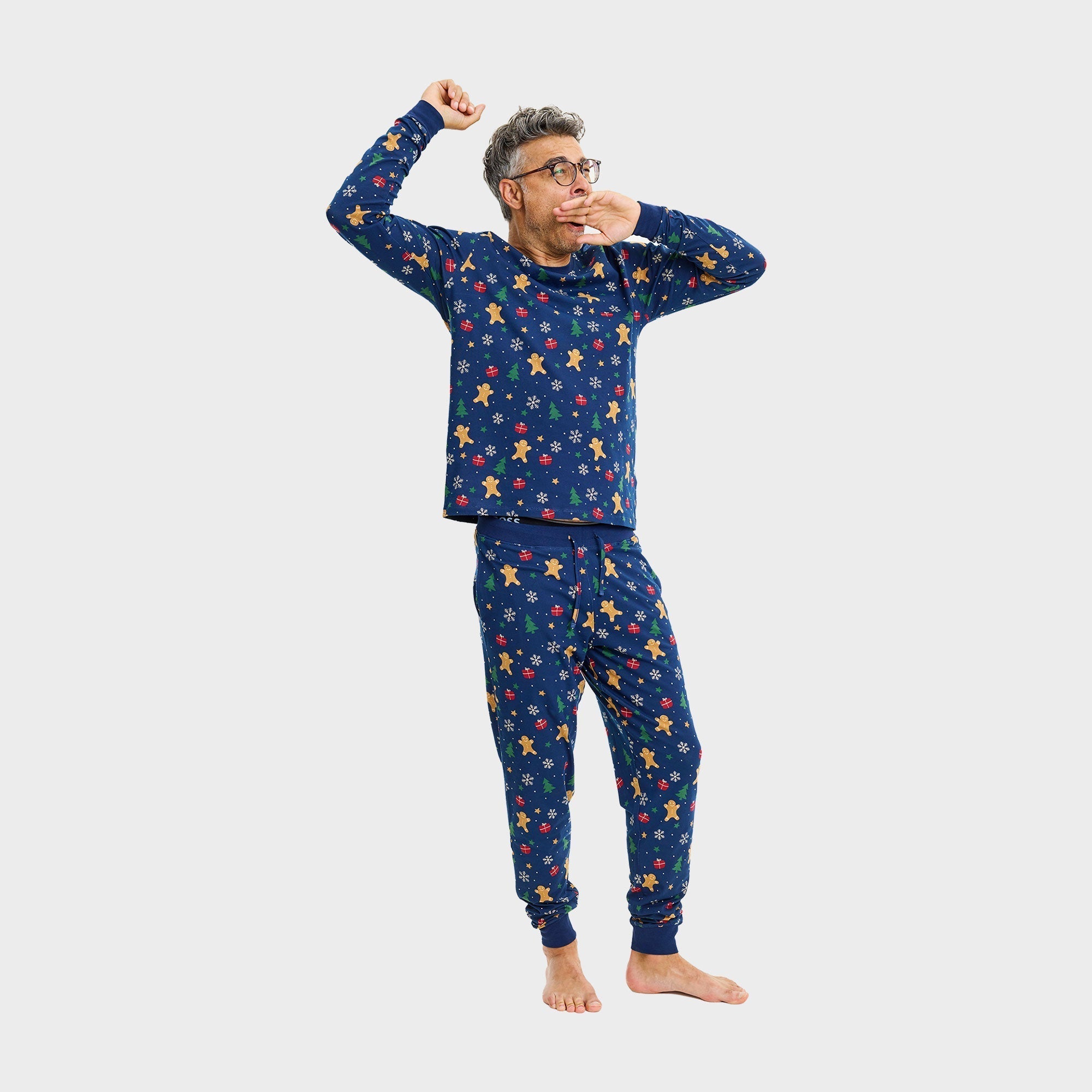 Gingerbread kerstpyjama navy – Heren