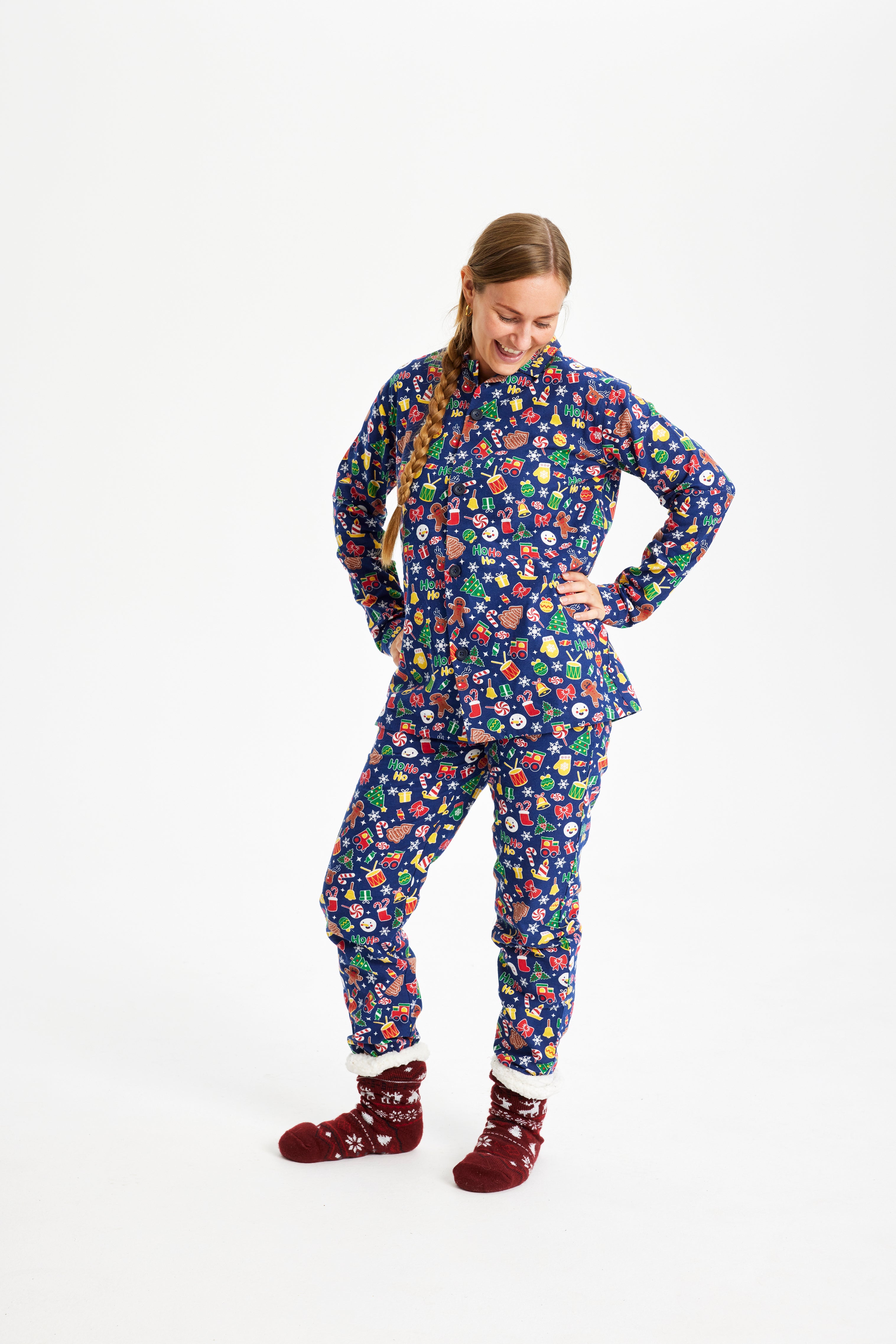 Crazy Christmas Pajamas Flannel navy - Women.